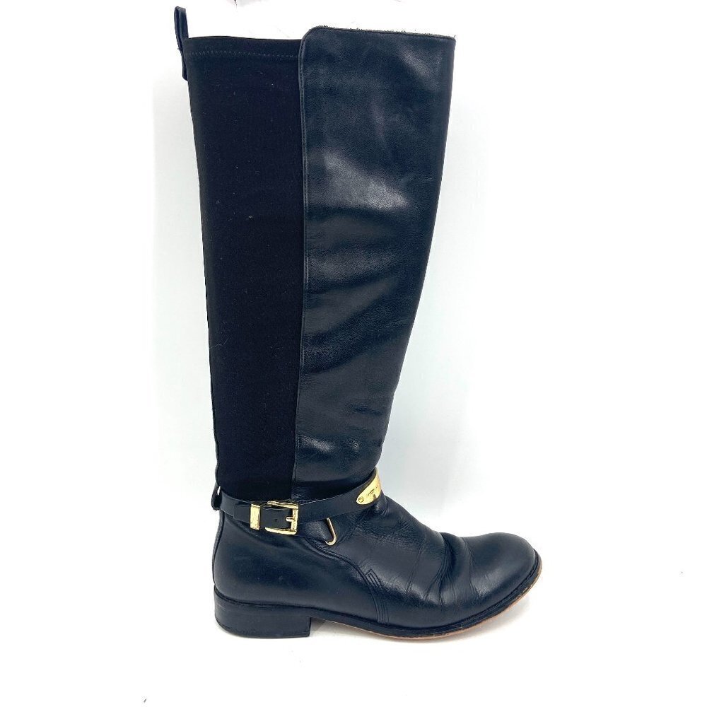 MICHAEL KORS Arley Black Leather Upper Stretch Riding Boots Size 7.5